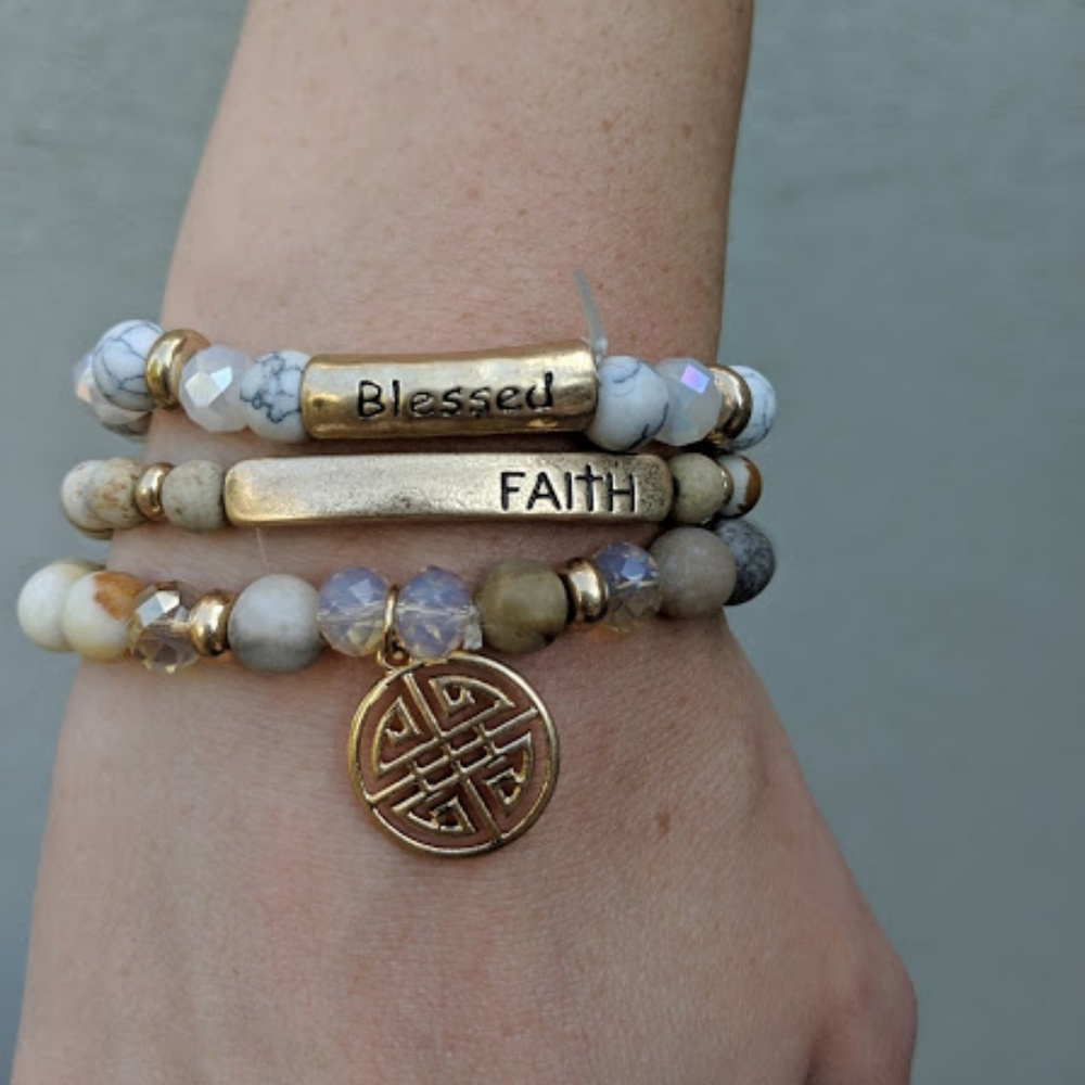 Three natural stone and crystal bracelets